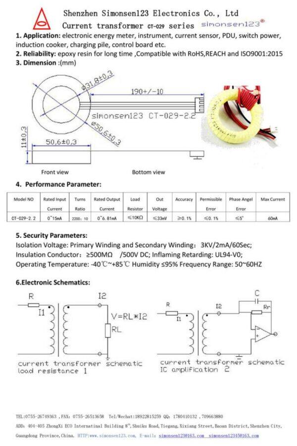 ct 029 15ma/6.81ua Nulový fázový proud Transformer model