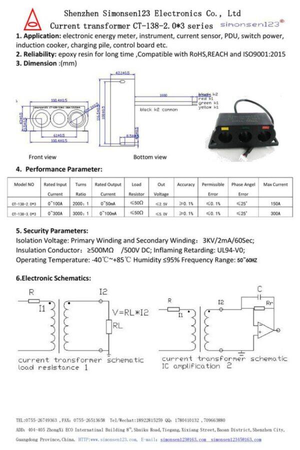 300a/100ma ct 138 třífázový proud Transformer model