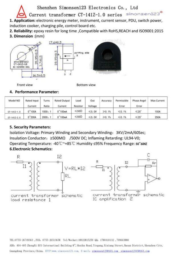 100a/100ma 200a/100mA ct 141Z Transformer model