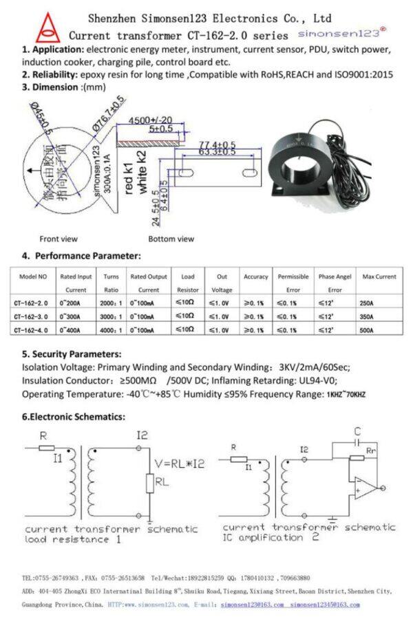 200a 300a 400a/100ma proud Transformer model ct 162
