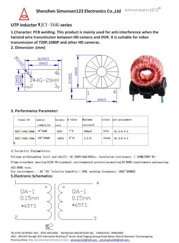 utp indukční cívka 20mh 150mh wjci 344g