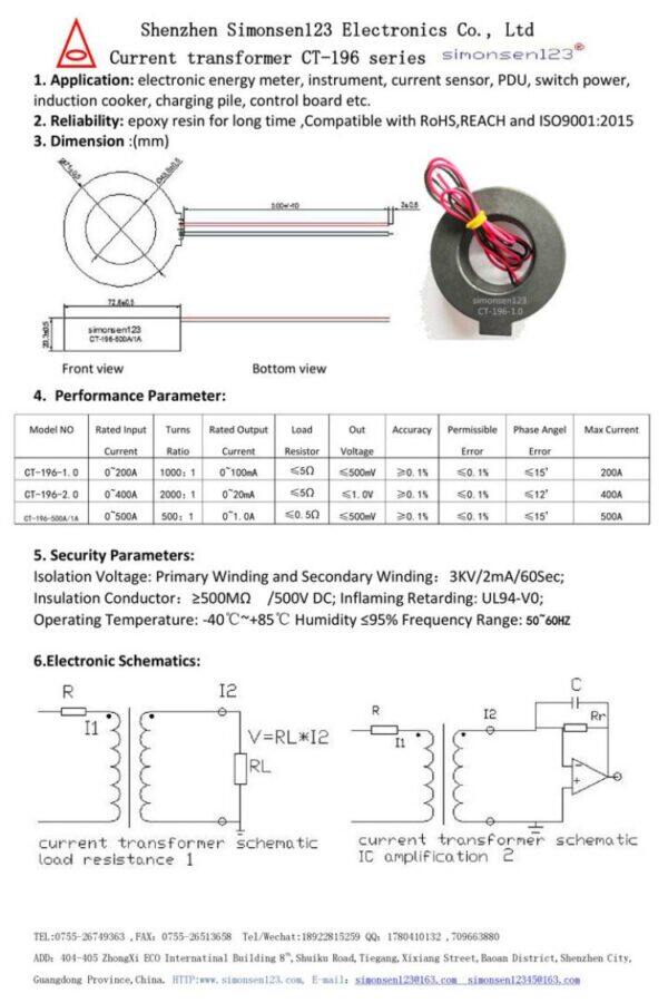 200a/100ma 400a/200ma ct 196 Transformer model