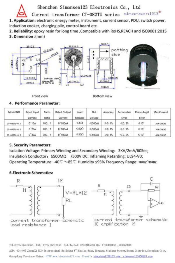 10a 20a 30a/100mA ct 082TU Transformer Modellstrom