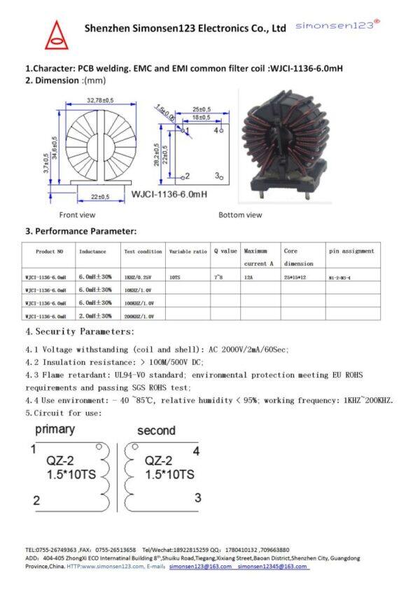 6mh/12a wjci 1129 emc und emi induktive Spulen