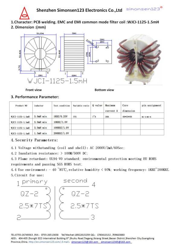 Wjci 1125 1,5 mh/30a Ringspuleninduktivität