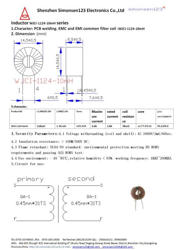 10mh/1a wjci1124 emc a emi tlumivky induktory