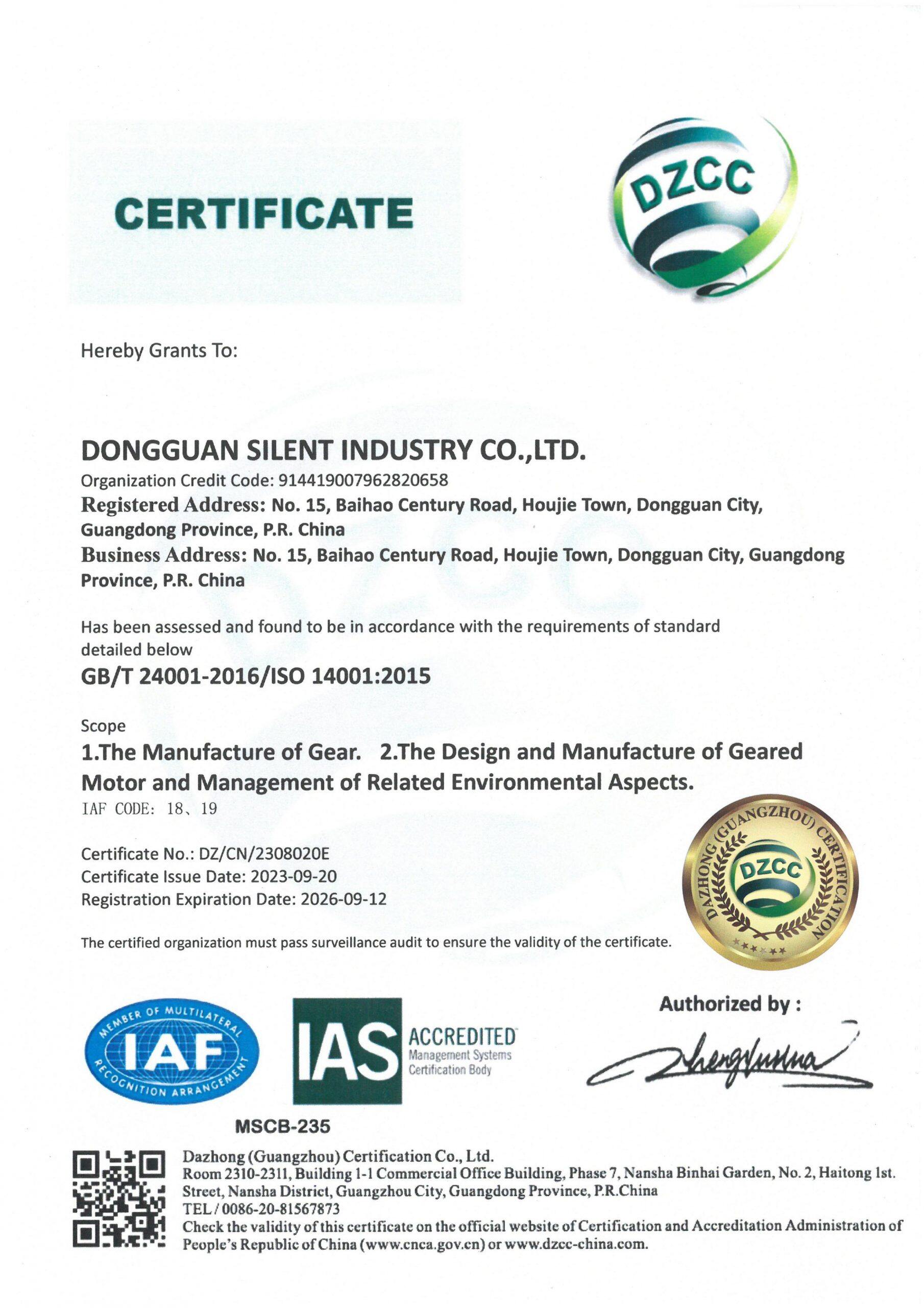 iso 14001 26.9.12 dongguan silent