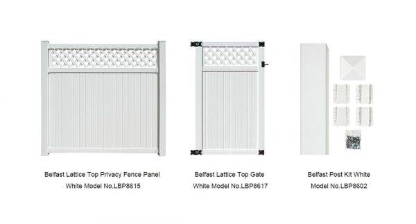 6’ x 6’ belfast lattice top privacy fence panels and gate white