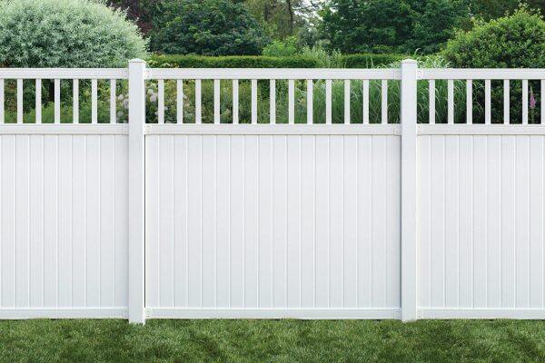 6’ x 6’ belfast spindle top privacy fence panels and gate gray white
