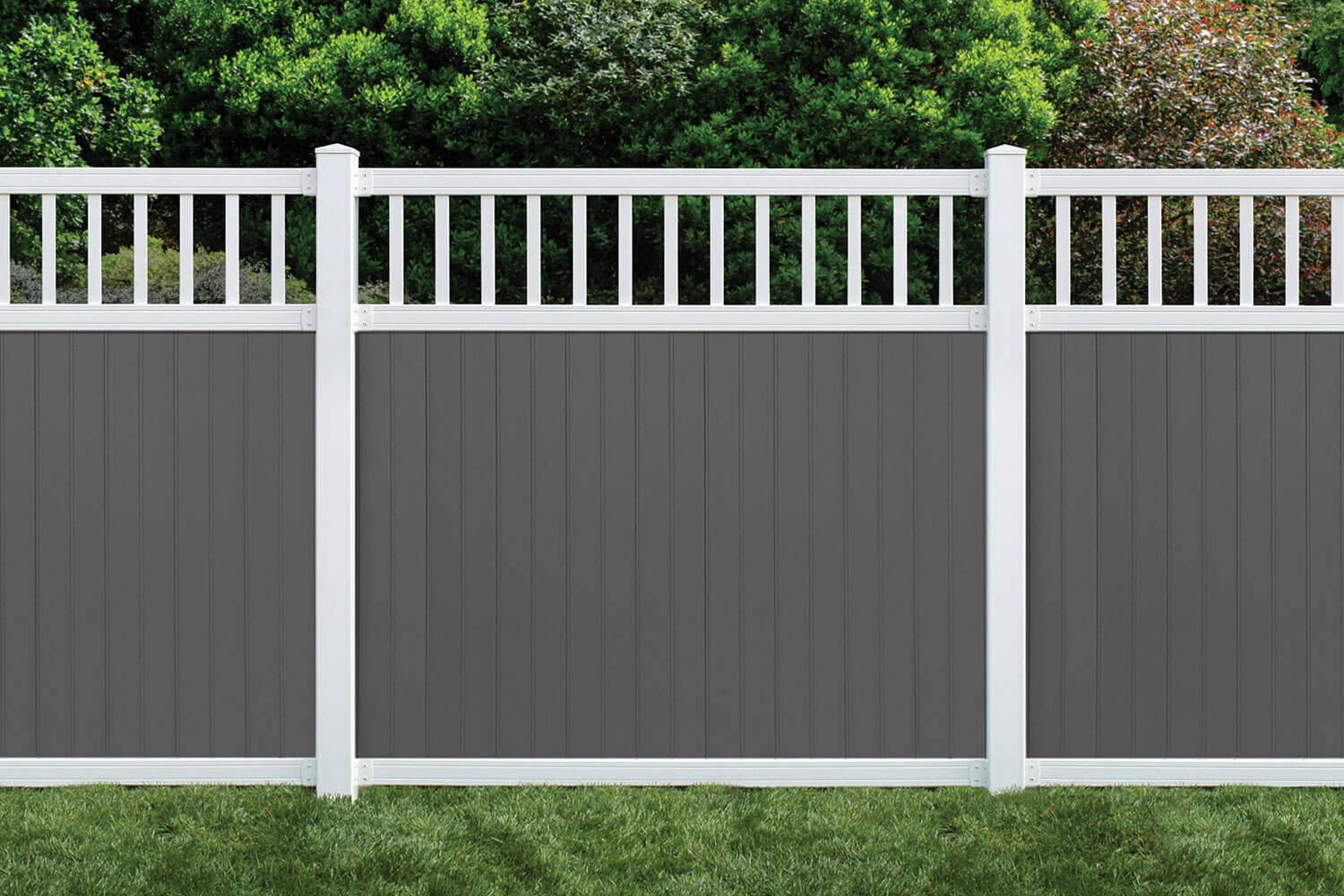 6’ x 6’ belfast spindle top privacy fence panels and gate gray white