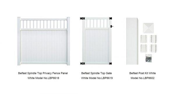 6’ x 6’ belfast spindle top privacy fence panels and gate gray white