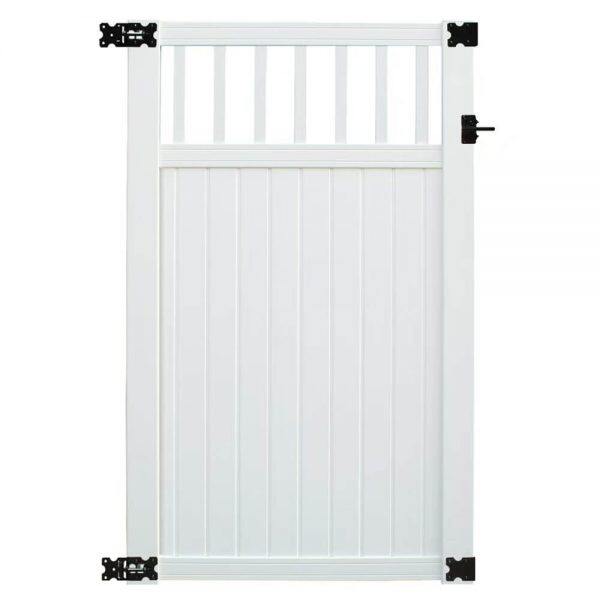 6’ x 6’ belfast spindle top privacy fence panels and gate gray white