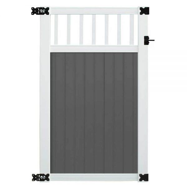 6’ x 6’ belfast spindle top privacy fence panels and gate gray white