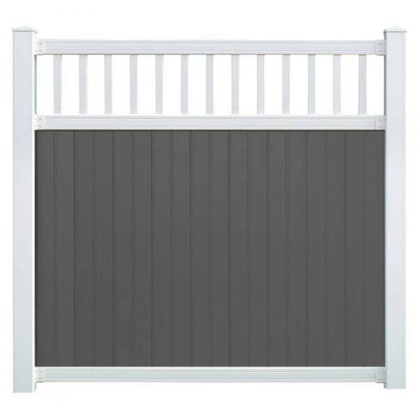 6’ x 6’ belfast spindle top privacy fence panels and gate gray white