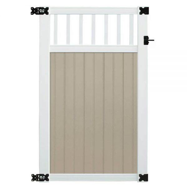 6’ x 6’ belfast spindle top privacy fence panels and gate tan white