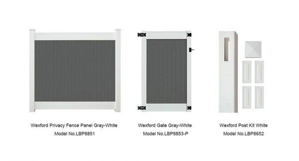 6' x 8' wexford privacy fence panels and gate gray white