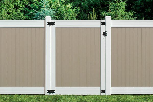 6' x 8' wexford privacy fence panels and gate tan white