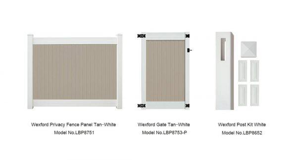 6' x 8' wexford privacy fence panels and gate tan white