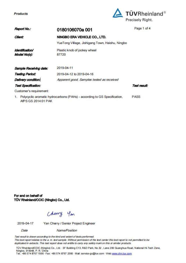 Towdone Tuv Plastic Jockey Wheel Knob Test Report
