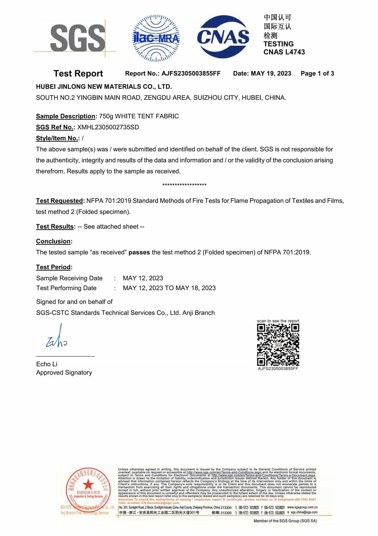 flame retardant test