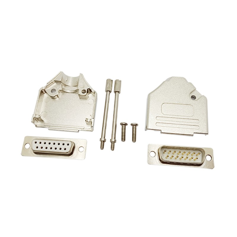 d sub 15p female male 180 degree assembly db15 metal hood db15 blackshells with black wire clip 5.0 6.0 7.0 8.0 9.0 10.0mm